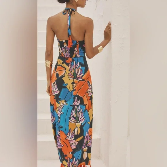 Farm Rio Halter Cover-Up Maxi Dress NWOT - Picture 4 of 7